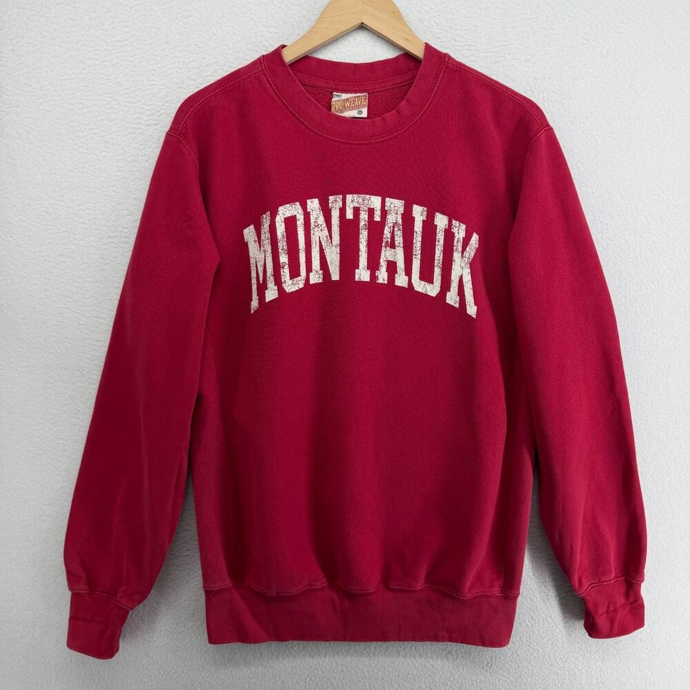 MONTAUK Sweatshirt Mens S Long Island NY Hamptons East End Fleece Red VTG